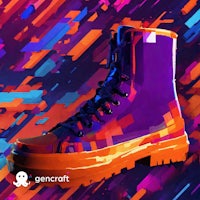 an orange and purple shoe on a colorful background
